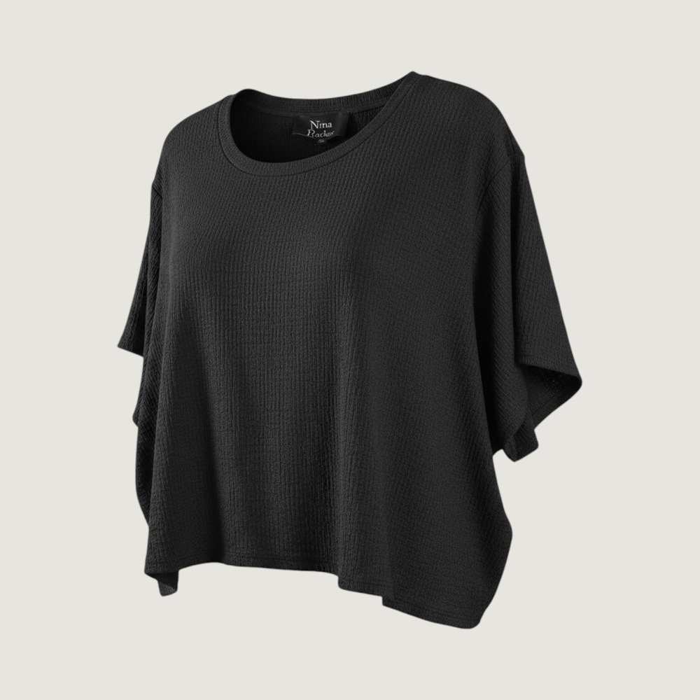 Nina Parker x Macys Womens 4X Black Beauty Crinkle Knit Boxy Top 824-CSB194BW